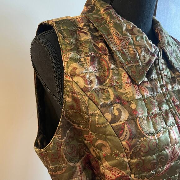 Vintage Petite Sophisticate Vest Large green paisley adjustable waist zip up - Picture 4 of 16